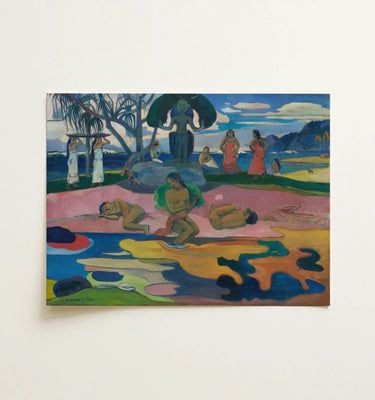 Paul Gauguin's vibrant tableau showcasing Tahitian life and colorful landscapes, reflecting his unique artistic vision.
