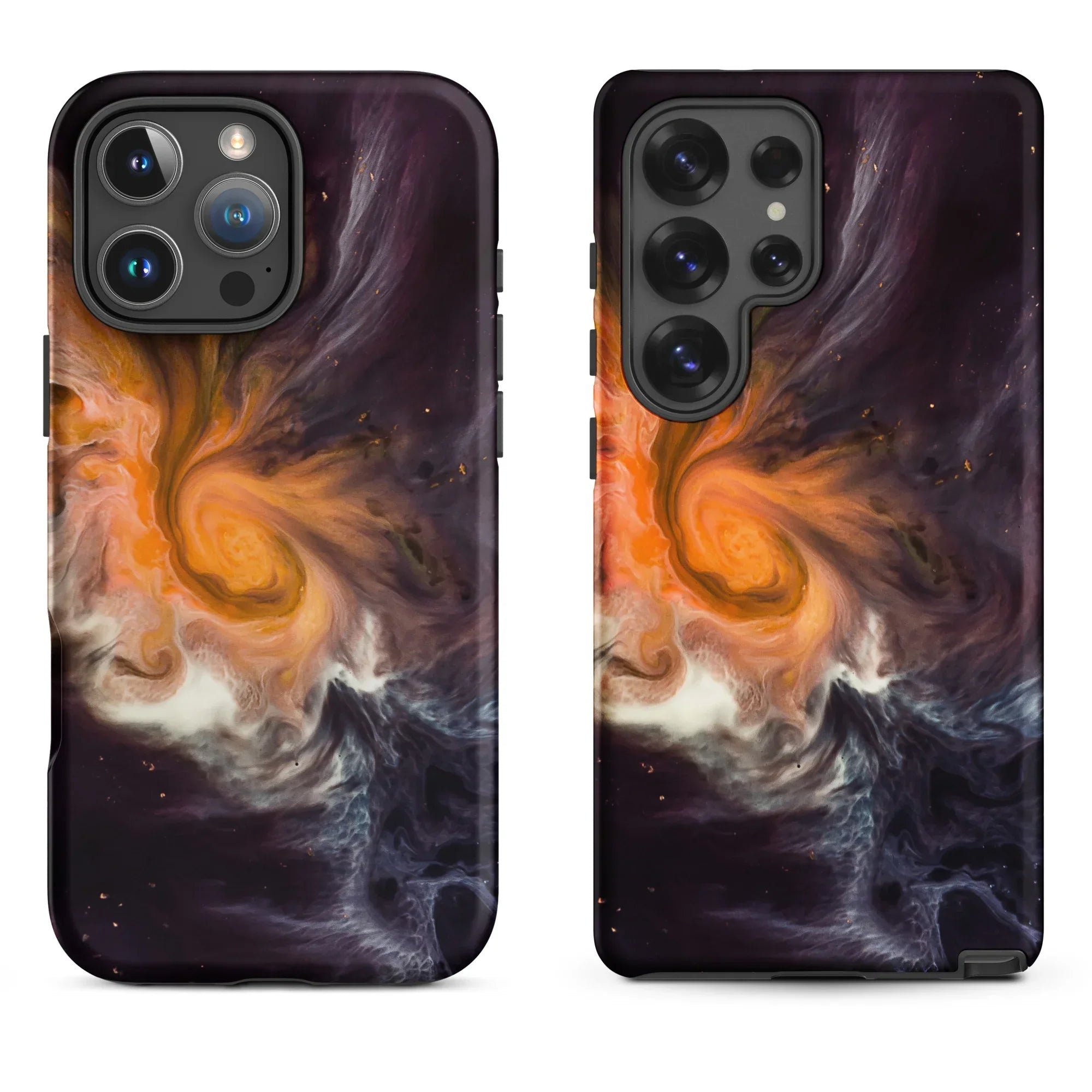 Purple iPhone case with an intricate white floral and vine pattern.