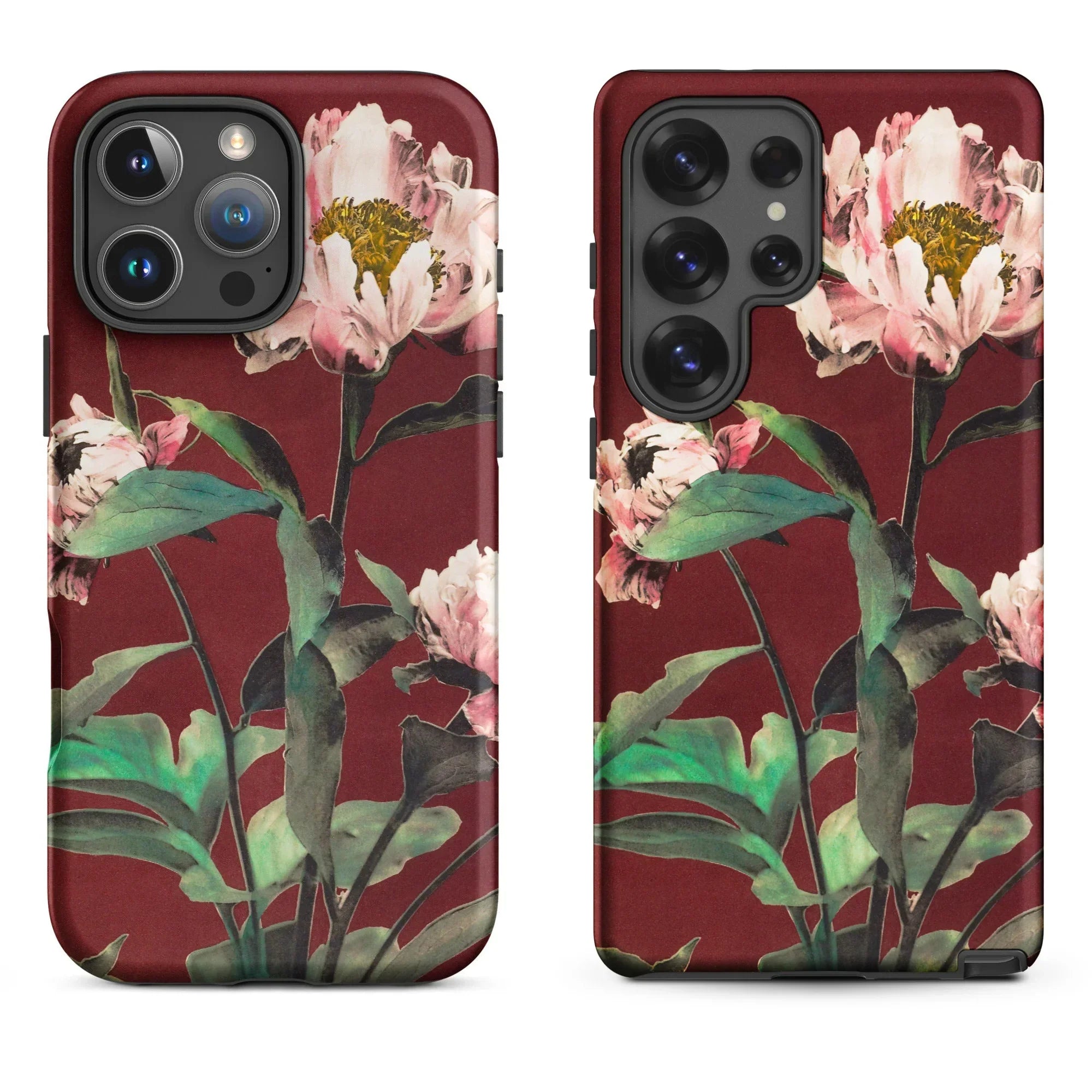 IPhone case featuring a floral design with pink chrysanthemums.