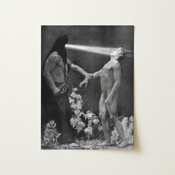 Framed black and white art print from the sascha schneider collection featuring detailed monochrome artwork