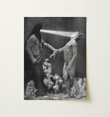 Framed black and white art print from the sascha schneider collection featuring detailed monochrome artwork