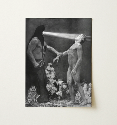 Framed black and white art print from the sascha schneider collection featuring detailed monochrome artwork