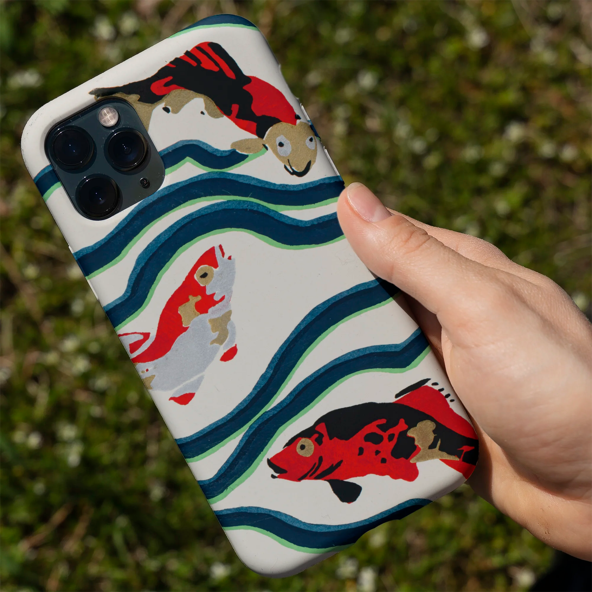 Koi fish patterned phone case.