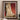 Framed painting of a nude figure with arms raised, seated against a red background.