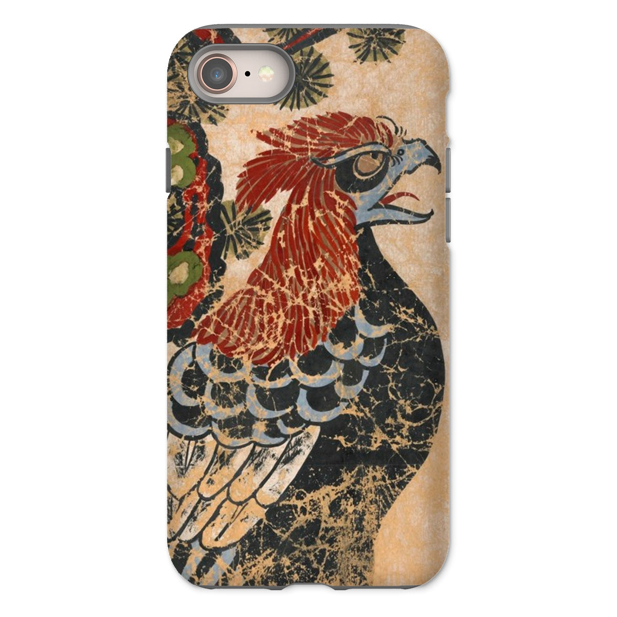 Otsu-e of Eagle - Edo Art Iphone Case, 8 / Matte, Artistic Phone Case Rooster Ornate Feather Patterns Red