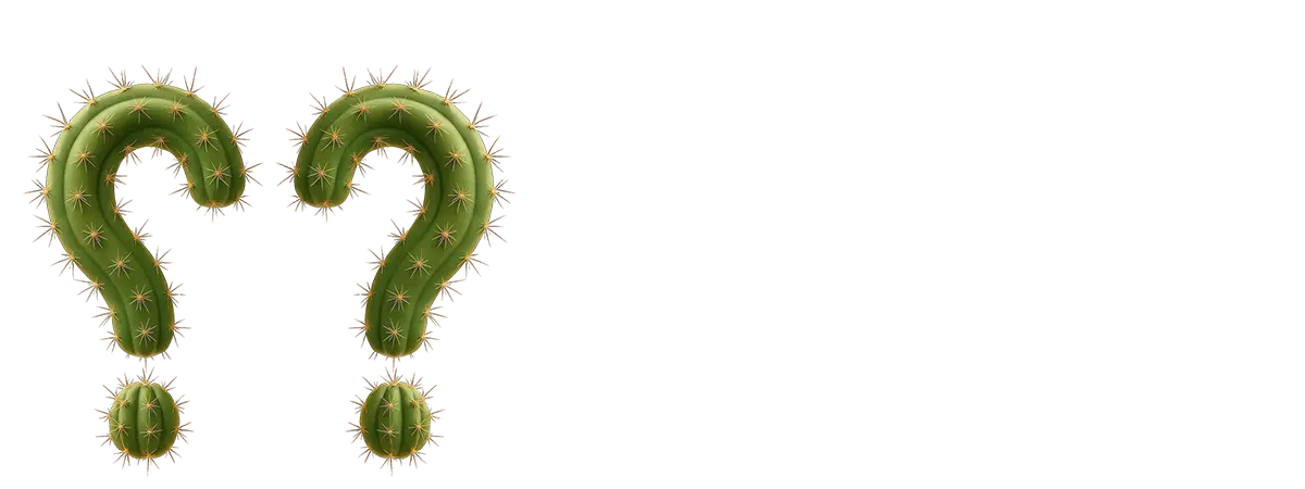 Two cactus question marks as framed abstract botanical op art and trippy tree trunk design