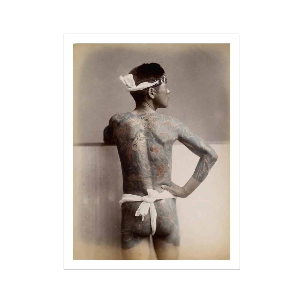 1585 Japanese Wabori Tattoo - S. Ogawa Fine Art Print, Tattooed Man Loincloth