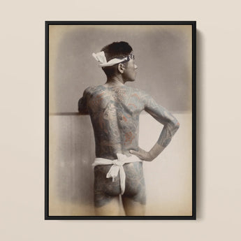 1585 Japanese Irezumi Tattoo - S. Ogawa Framed Canvas, Framed Vintage Photograph Tattooed Man