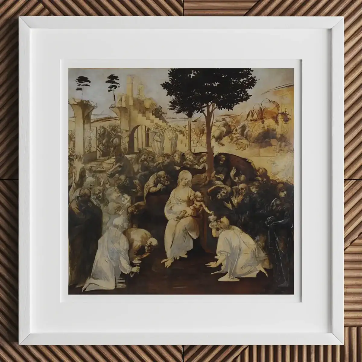 Framed Adoration of the Magi painting linked to Leonardo da Vinci at Clos Lucé