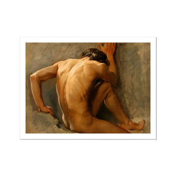 Study of a Nude Man - August Andreas Jerndorff Fine Art Print, Nude Male Figure Huddled Wall