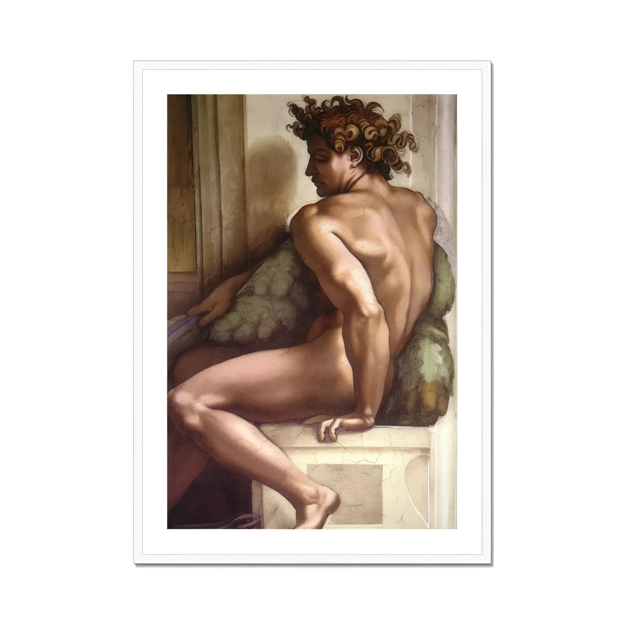 Ignudo - Michelangelo Drunkenness of Noah Art Print, Framed Painting Nude Male Figure