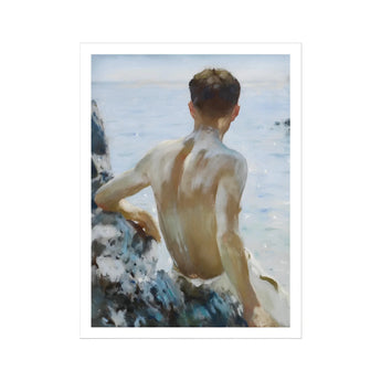 Beach Study - Henry Scott Tuke Plein-air Art Print, Oil Painting Young Man Sea