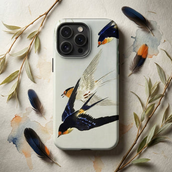 3 Birds in Flight - Ohara Koson Kachō-e Iphone Case White Phone Detailed Illustration Swallow, Art, Feeling Trapped Mobile Cases