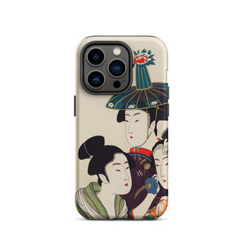 3 Young Men or Women - Utamaro Ukiyo-e Phone Case Iphone 14 Pro / Matte Japanese Art Print Kitagawa’s Three, Edo-period Japan, Sumptuous