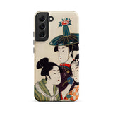 3 Young Men or Women - Utamaro Ukiyo-e Phone Case Samsung Galaxy S22 Plus / Matte Beige Smartphone Traditional Japanese Illustration Three