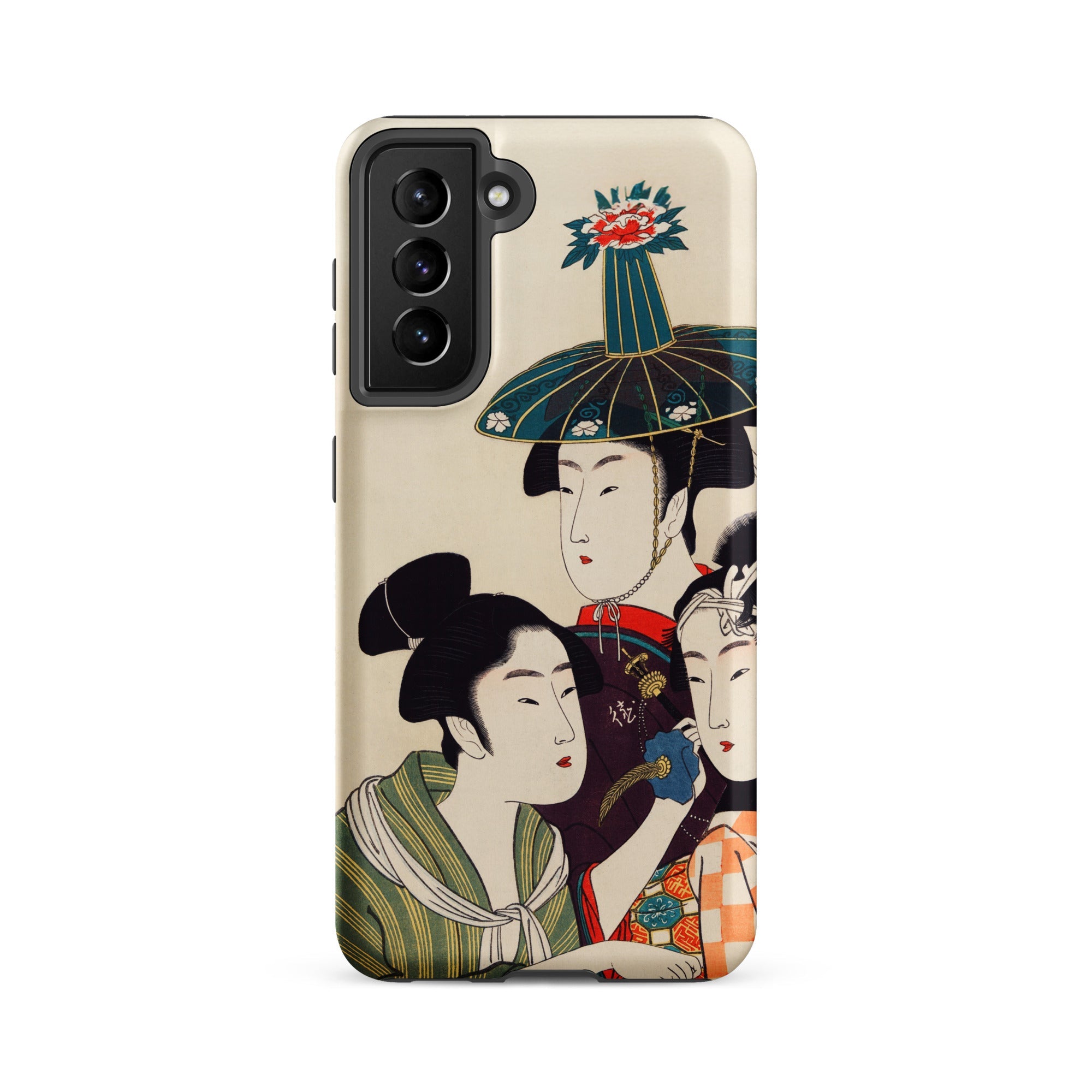 3 Young Men or Women Utamaro Ukiyo e Samsung Case, Galaxy S21 Fe / Matte, Smartphone Case Ukiyo Style Print Three Japanese Women