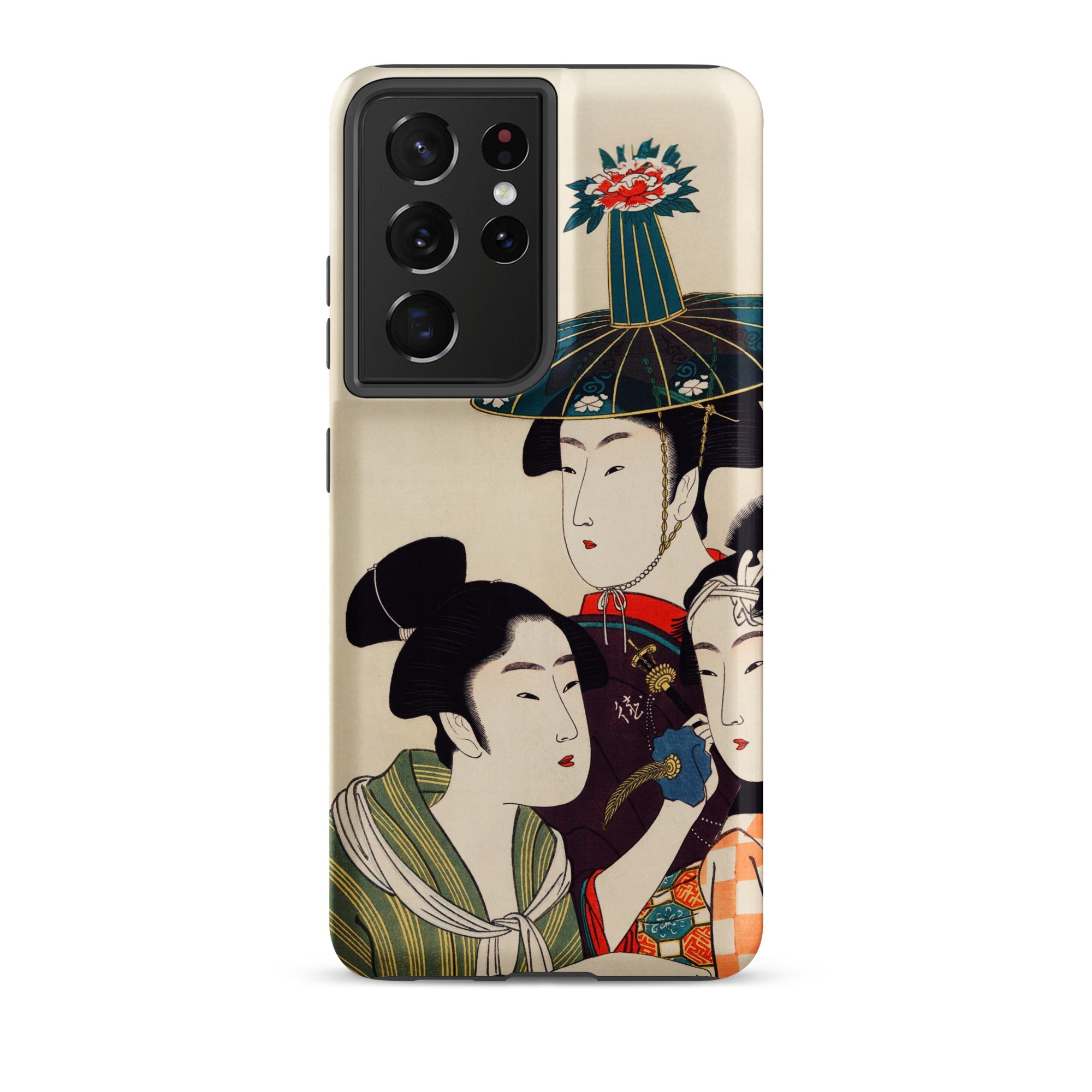3 Young Men or Women Utamaro Ukiyo e Samsung Case, Galaxy S21 Ultra / Matte, Smartphone Case Japanese Ukiyo Style Illustration Three Women
