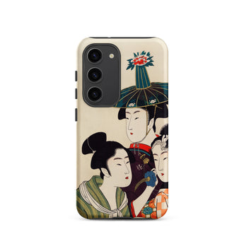 3 Young Men or Women - Utamaro Ukiyo-e Samsung Case, Galaxy S23 / Matte, Phone Case Japanese Ukiyo-e Style Illustration Three People
