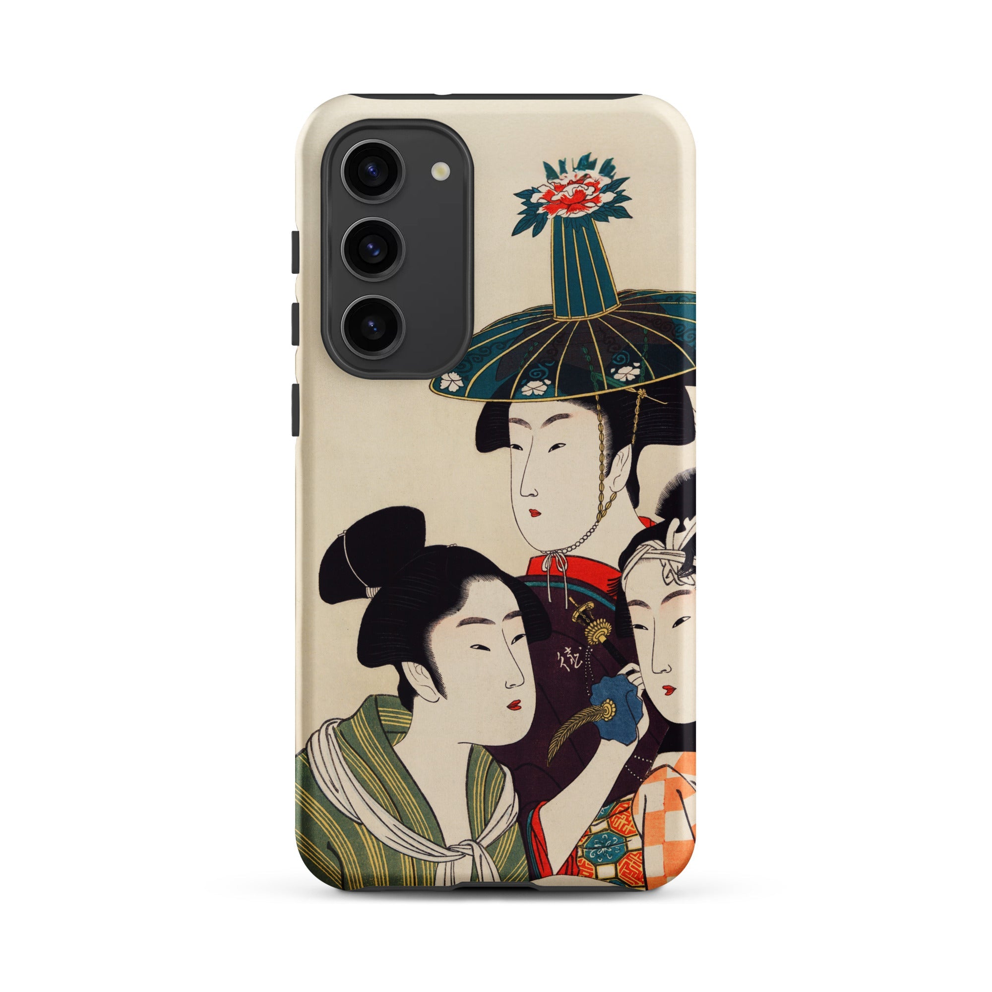 3 Young Men or Women Utamaro Ukiyo e Samsung Case, Galaxy S23 Plus / Matte, Smartphone Case Japanese Ukiyo Style Illustration Three Women