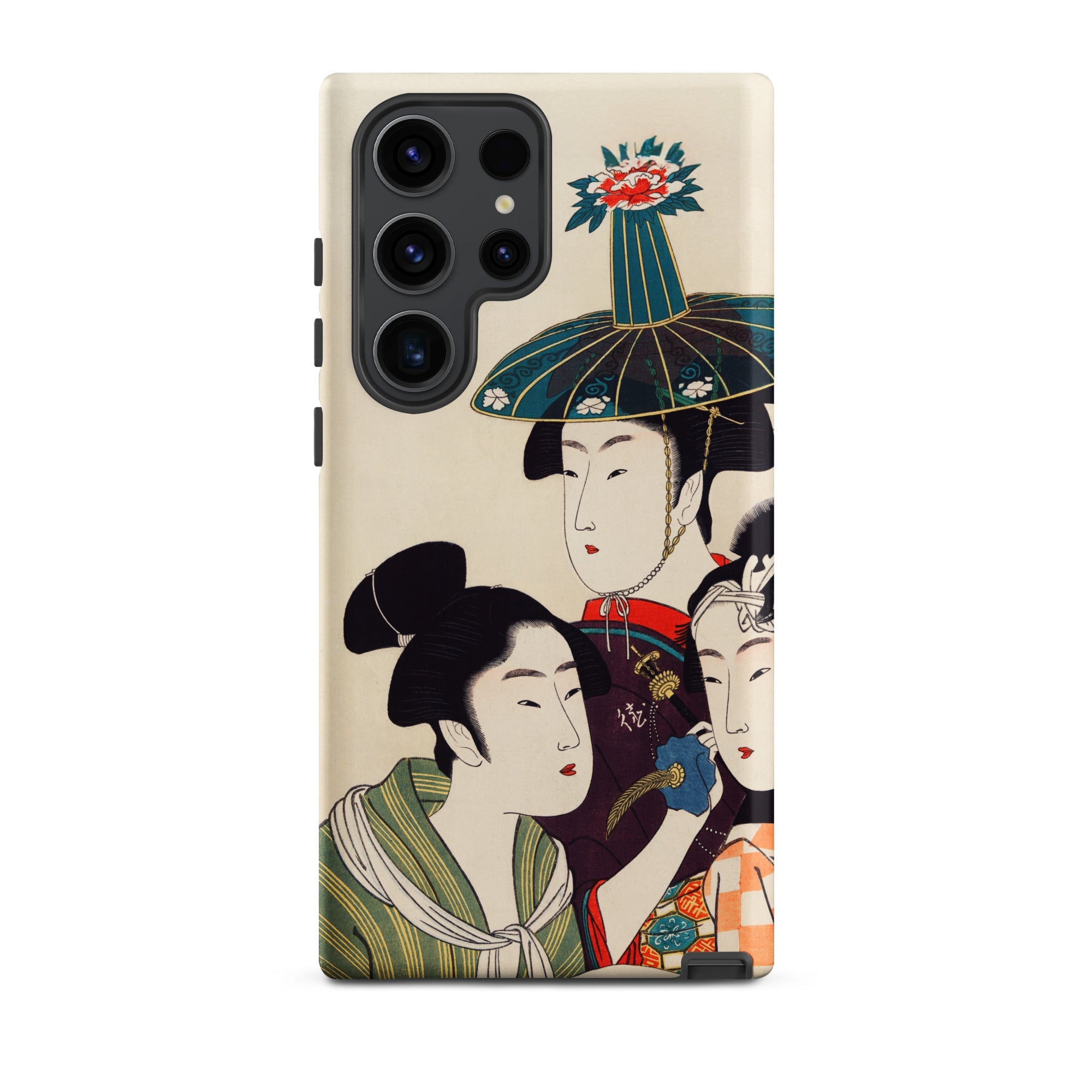 3 Young Men or Women Utamaro Ukiyo e Samsung Case, Galaxy S23 Ultra / Matte, Smartphone Case Japanese Ukiyo Style Illustration Three Women