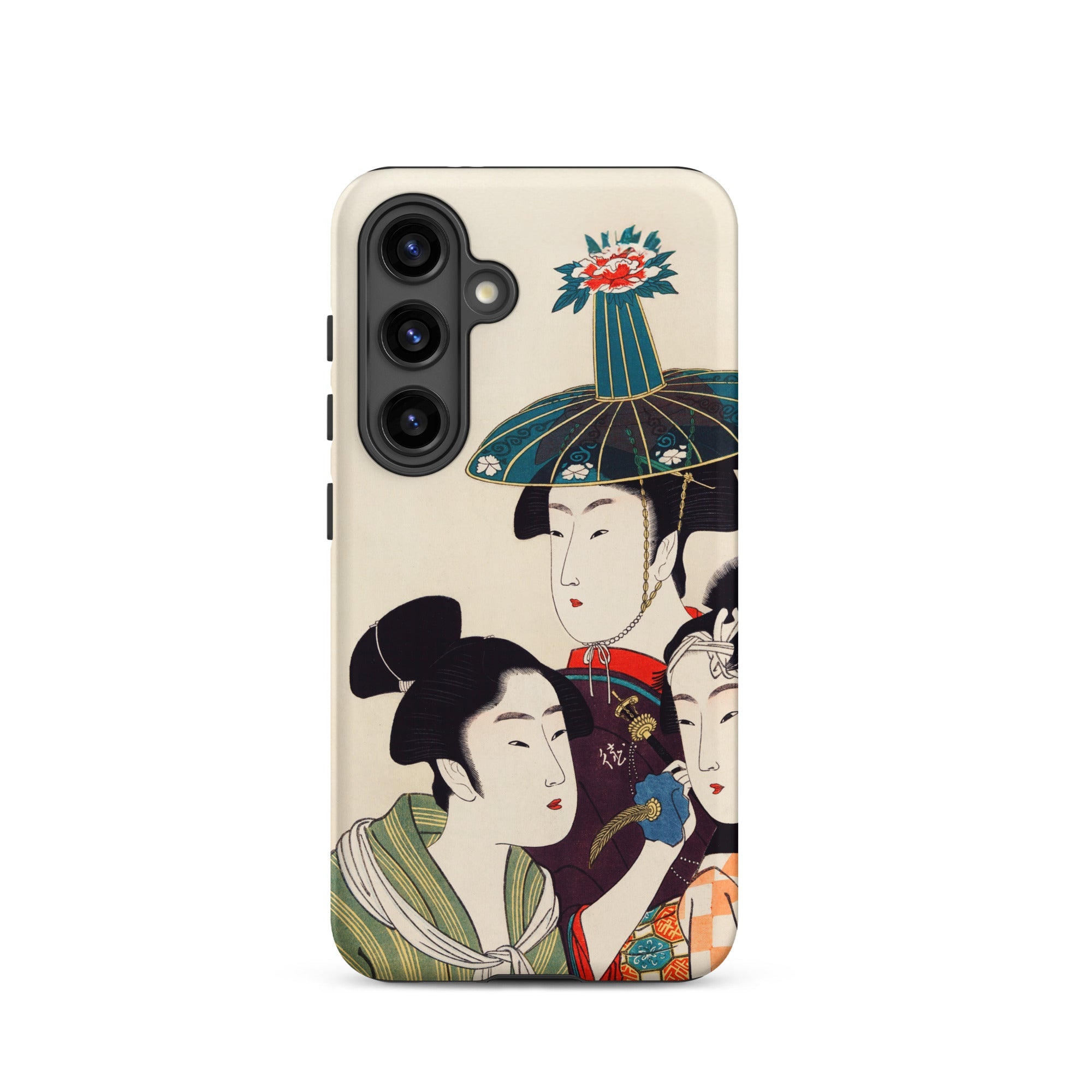 3 Young Men or Women Utamaro Ukiyo e Samsung Case, Galaxy S24 / Matte, Smartphone Case Traditional Japanese Ukiyo Style Illustration Three