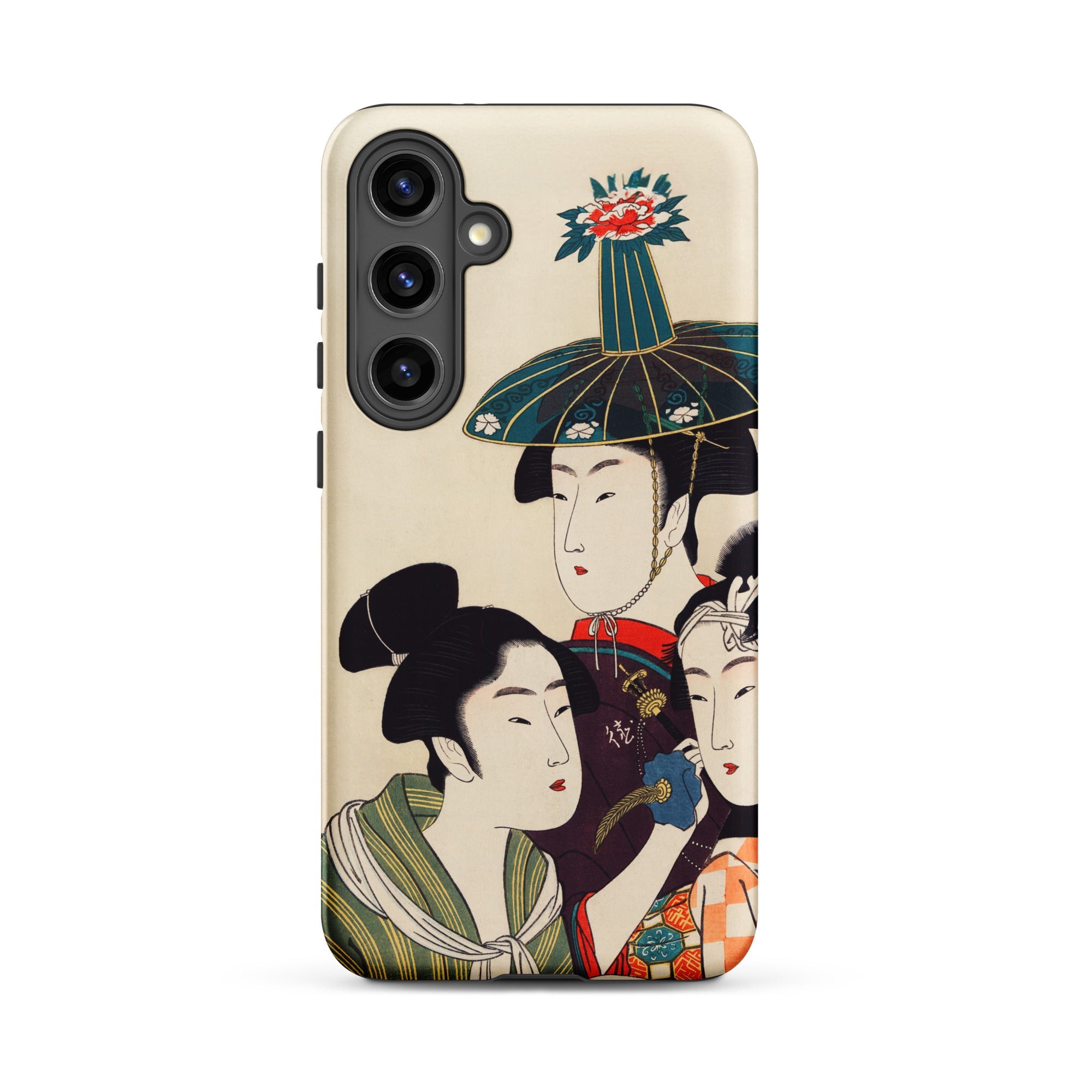 3 Young Men or Women Utamaro Ukiyo e Samsung Case, Galaxy S24 Plus / Matte, Smartphone Case Traditional Japanese Ukiyo Style Print Three