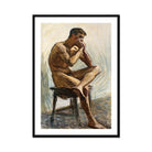 Nude Man Playing Harmonica - Eugene Jansson Art Print, Framed Painting Seated Nude Man