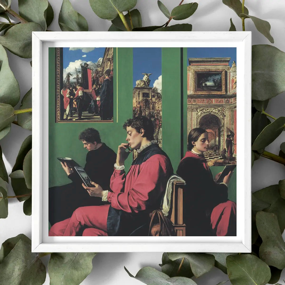 Framed Renaissance-style artwork illustrating Vincent Van Gogh’s creative electricity as an artistic entrepreneur