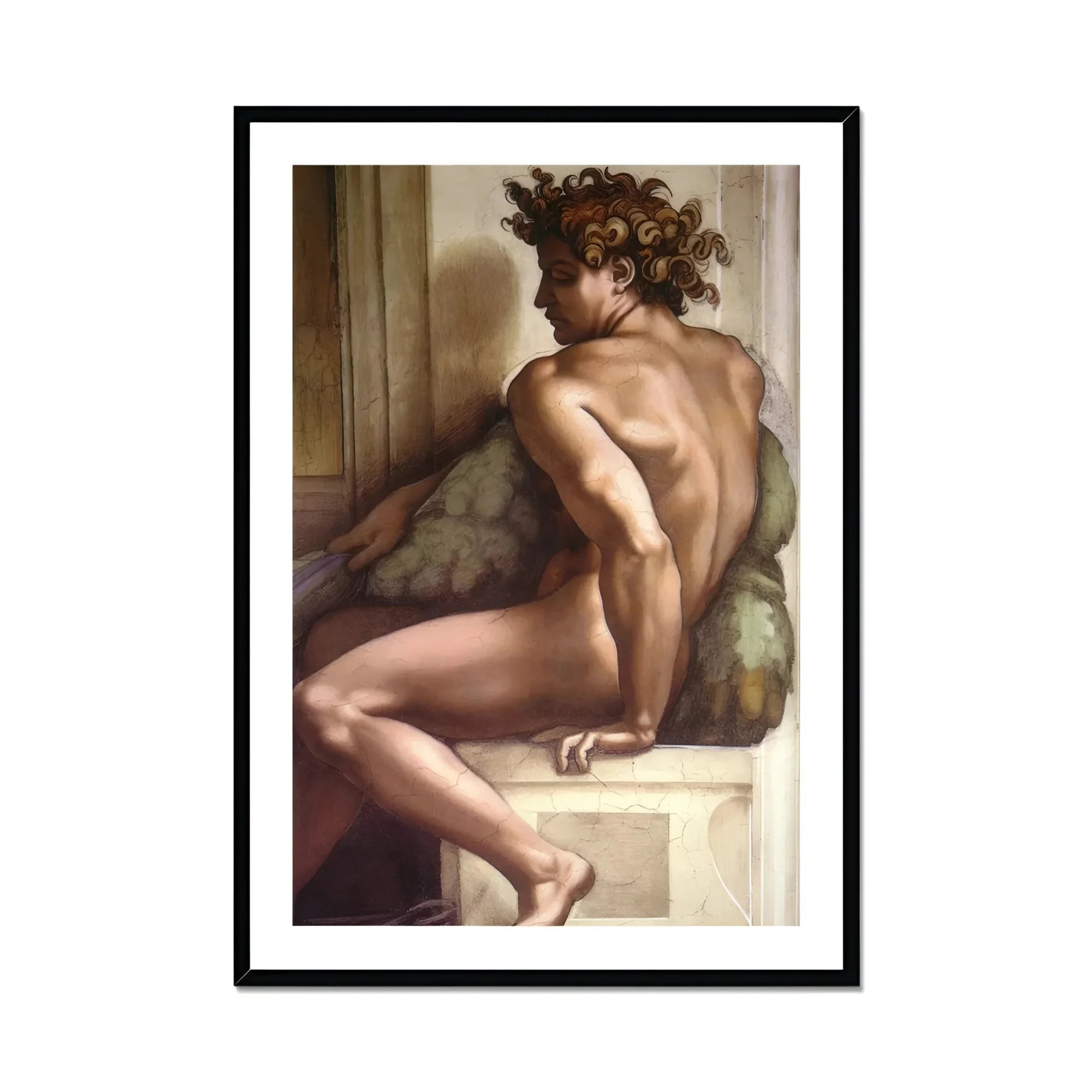 Ignudo - Michelangelo Drunkenness of Noah Art Print, Framed Renaissance Painting Nude Male Figure