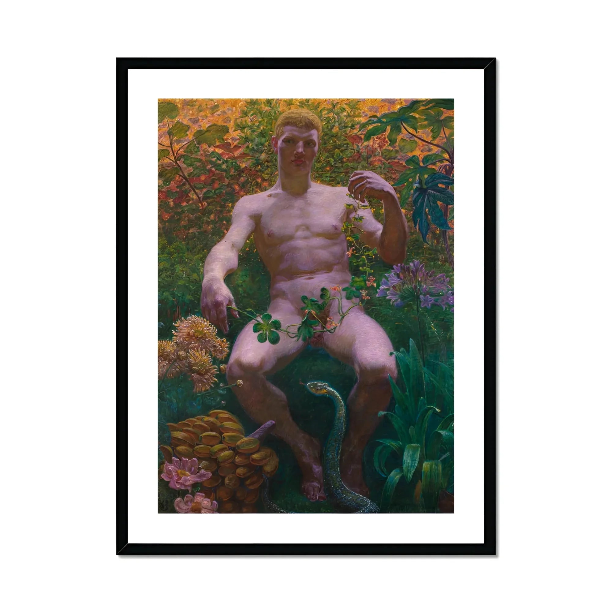 Adam in Paradise - Kristian Zahrtmann Fine Art Print, Framed Painting Nude Man Garden