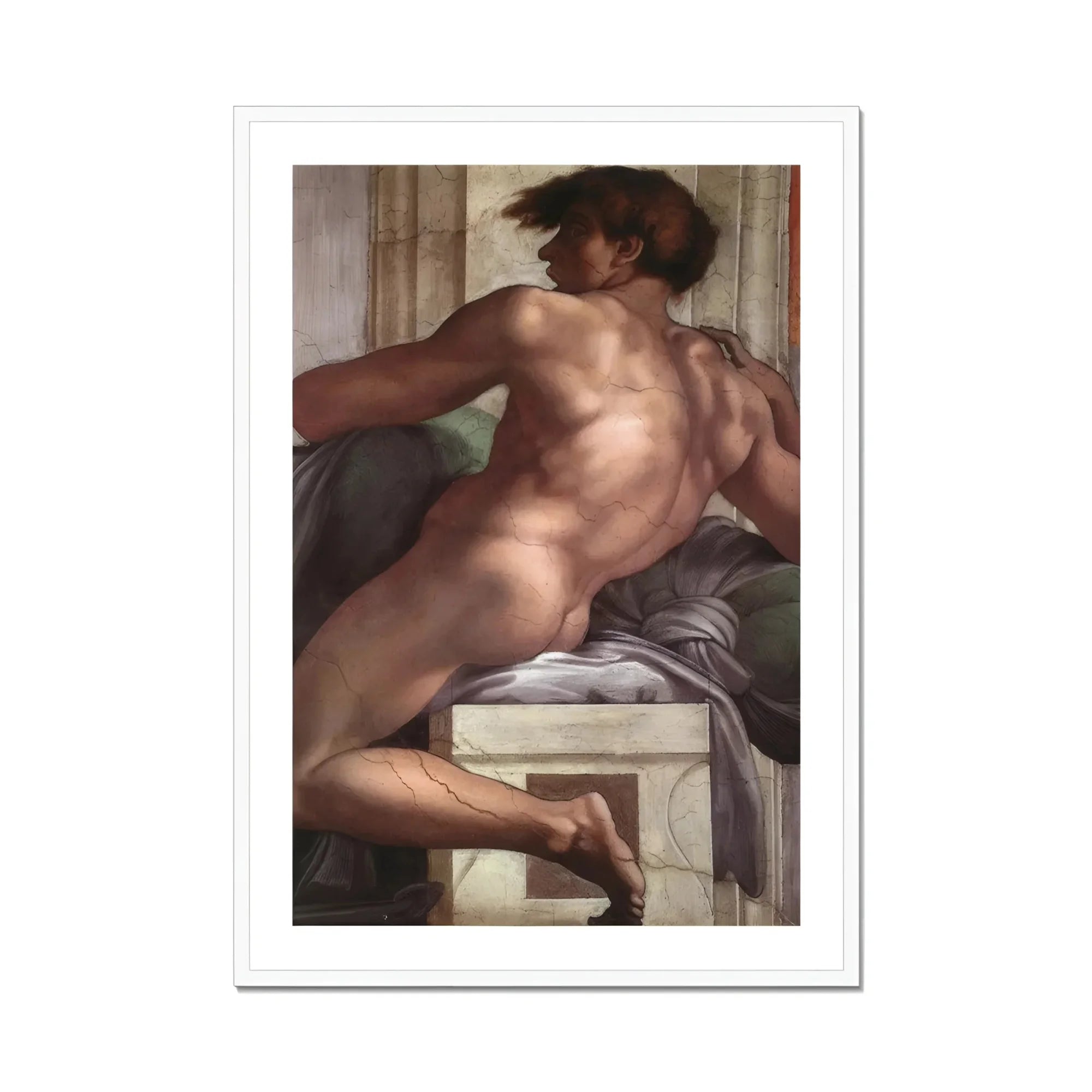 Ignudo - Michelangelo Male Nude Fresco Art Print, Framed Nude Male Figure