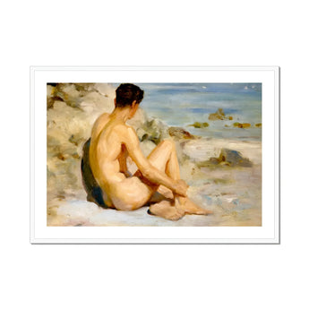 Boy on a Beach - Henry Scott Tuke Cornish Art Print, Nude Man Seated Sea