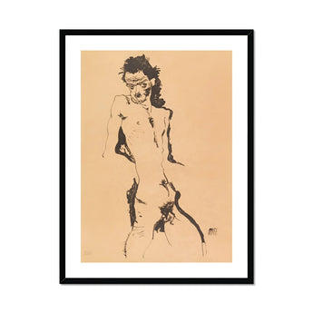 Male Nude Lithograph - Egon Schiele Art Print, Framed Nude Sketch