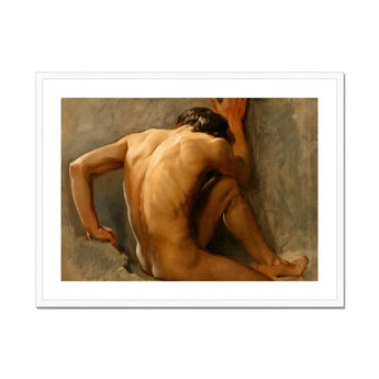 Study of a Nude Man - August Andreas Jerndorff Fine Art Print, Nude Male Figure Crouched Pose