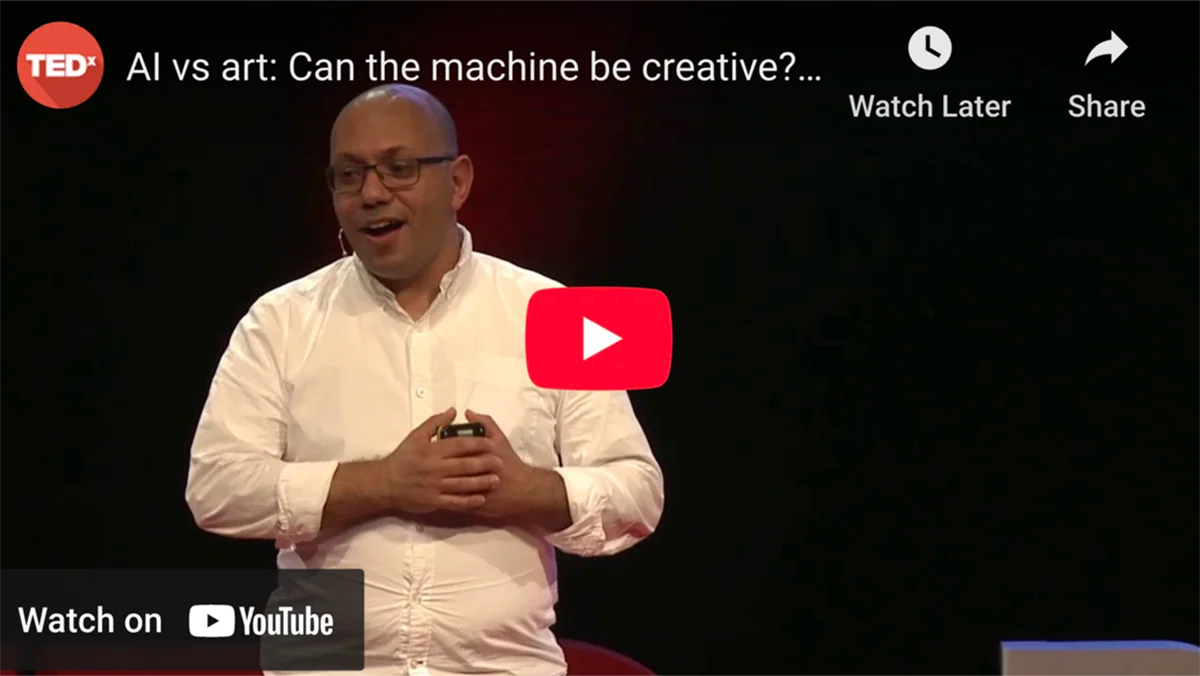 TED Talk video discussing AI-generated art and its impact on neural network art.