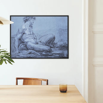 A Seated Faun - Jean Restout Ii (the Younger) Framed Canvas, Framed Male Figure