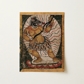 Demone con una testa di cinghiale che tira una corda nera - Stampa artistica di una carta tsakli tibetana 