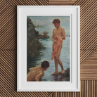 A Bathing Group - Henry Scott Tuke Painting Art Print, Framed Painting Nude Figures Sea