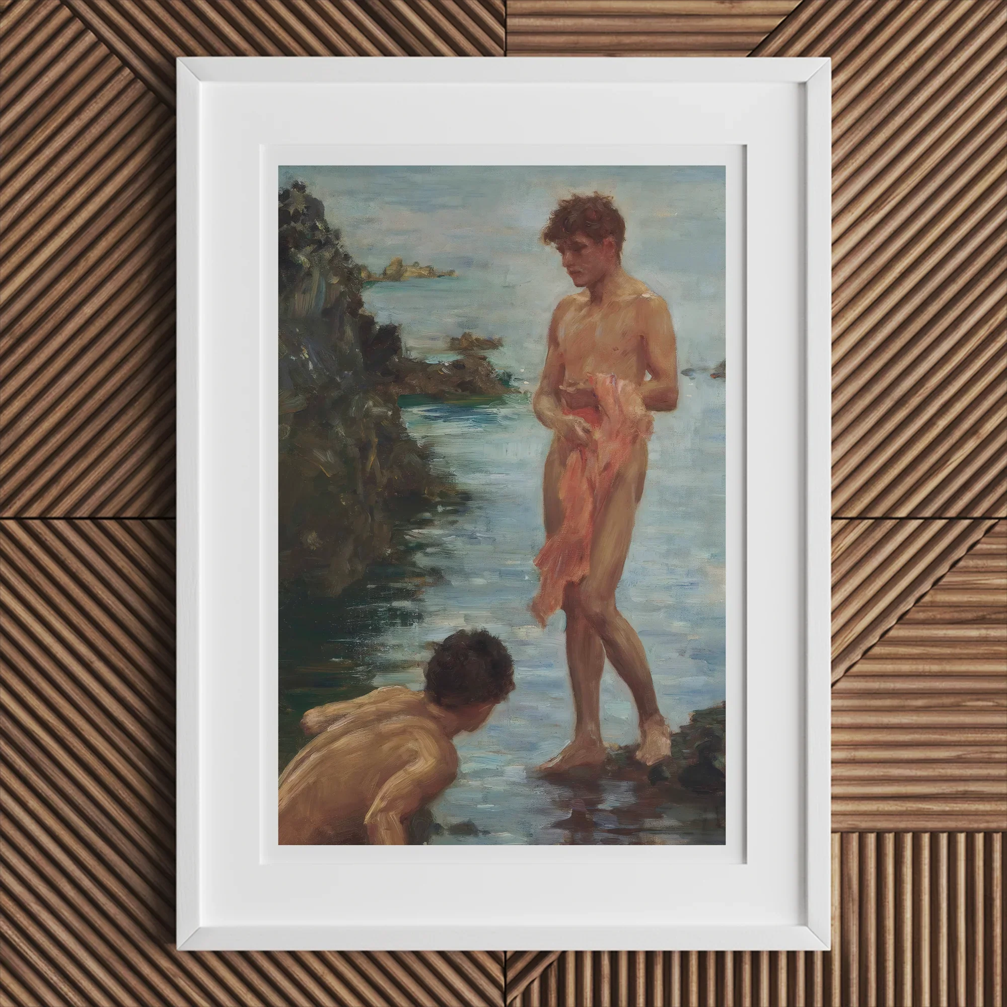 A Bathing Group - Henry Scott Tuke Painting Art Print, Framed Painting Nude Figures Sea