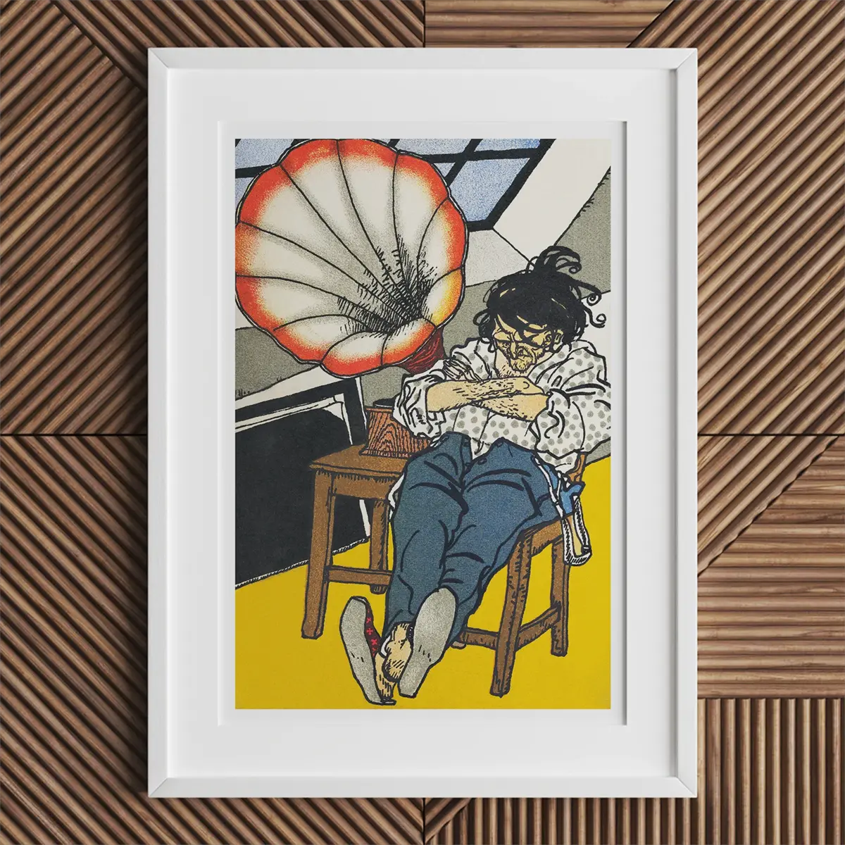 Framed woodblock print by Moriz Jung showcasing the Wiener Werkstätte in the Austrian art scene.