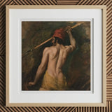 A Greek Slave - William Etty Art Print, 12x12’’ / 31x31cm / Natural Frame / 2’’ Matboard, Framed Painting Man Spear