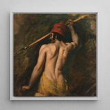 A Greek Slave - William Etty Framed Canvas, 12x12’’ / 31x31cm / White Floating Frame, Framed Painting Muscular Man Spear