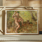 A Nude Male with a Dog in Forest - Julius Paulsen Fine Art Print, Framed Painting Nude Man Staff Animal