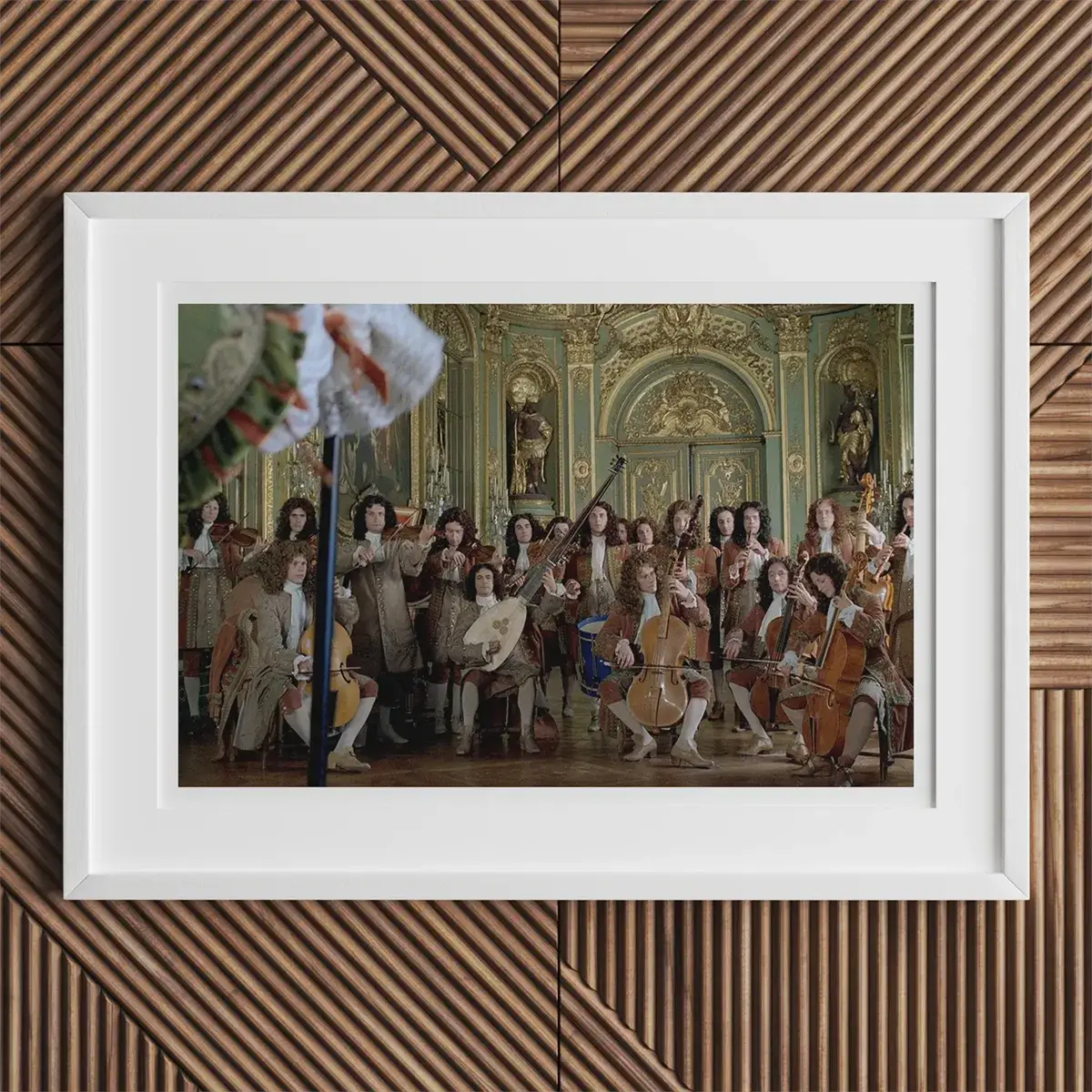 Framed Spanish Baroque painting of a baroque orchestra inspired by Gian Lorenzo Bernini in London Baroque style