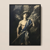 Achillean Beat - Gay Explorer Framed Canvas, 12x16’’ / 31x41cm / Black Floating Frame, Framed Painting Young Man Classical Style