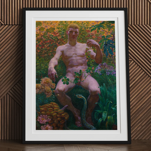 Adam in Paradise - Kristian Zahrtmann Fine Art Print, Framed Painting Nude Man Garden