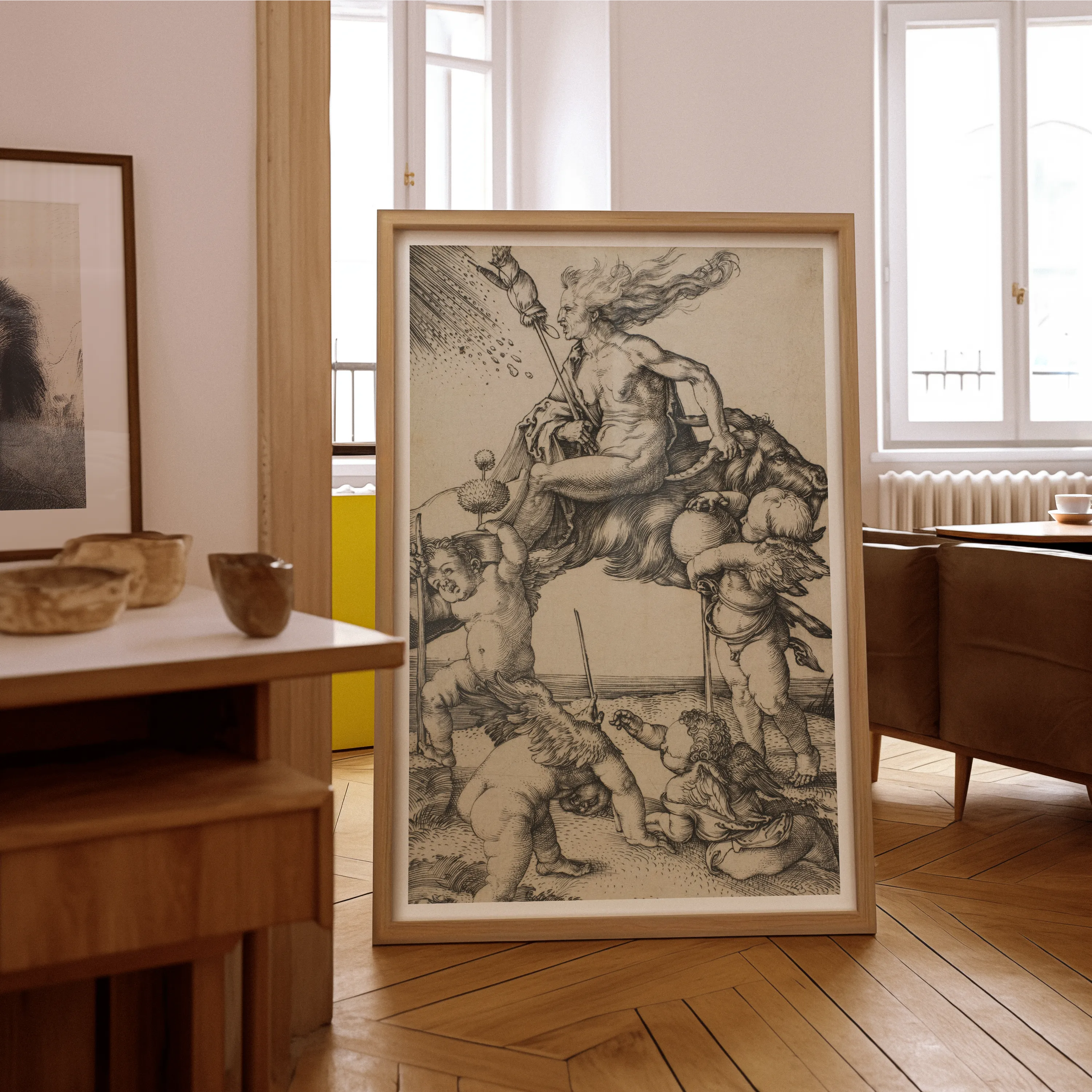 The Witch - Albrecht Durer Art Print, Wooden-framed Black White Print Classical Scene