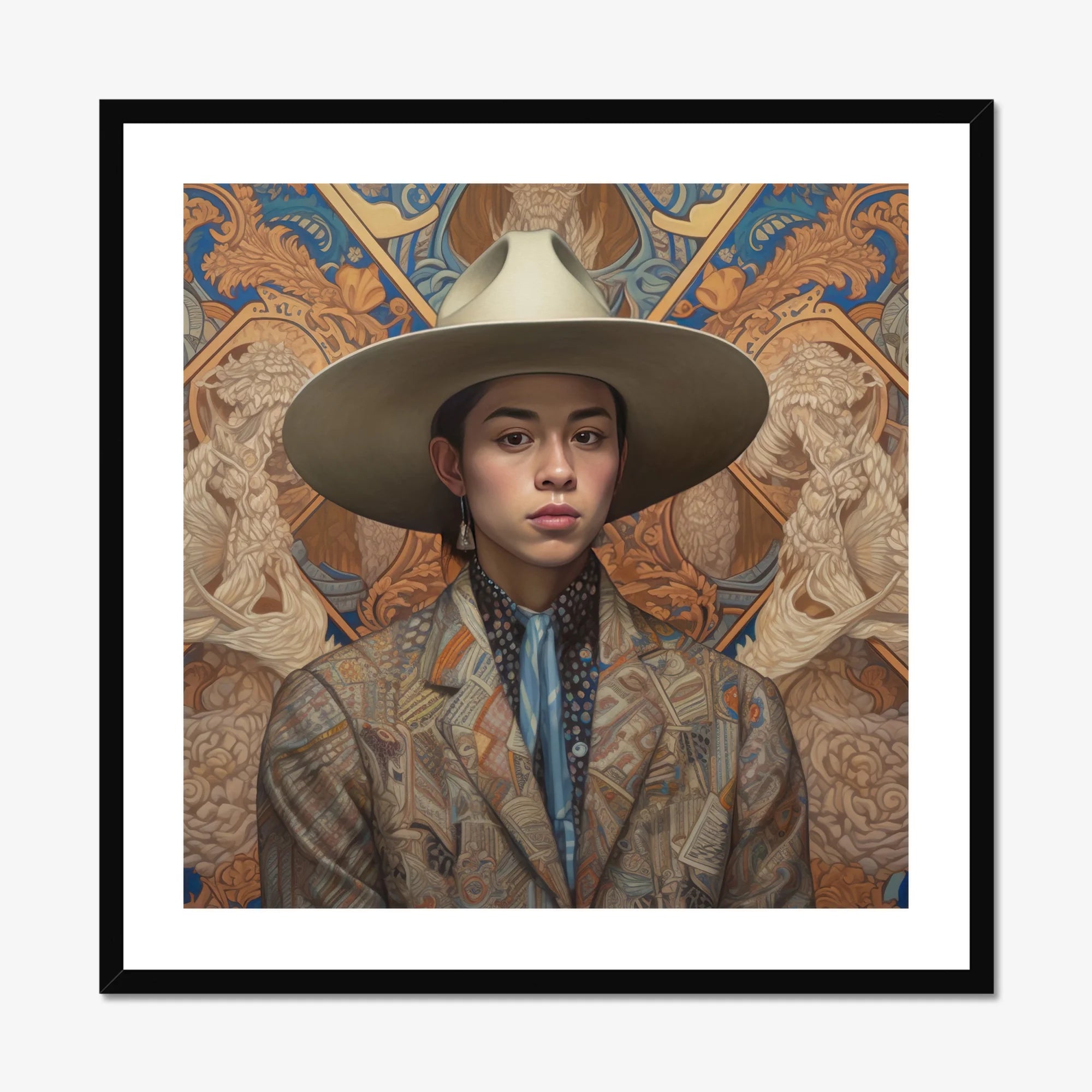 Angel - Latinx Transgender Cowboy Art Print, Framed Portrait Person Cowboy Hat