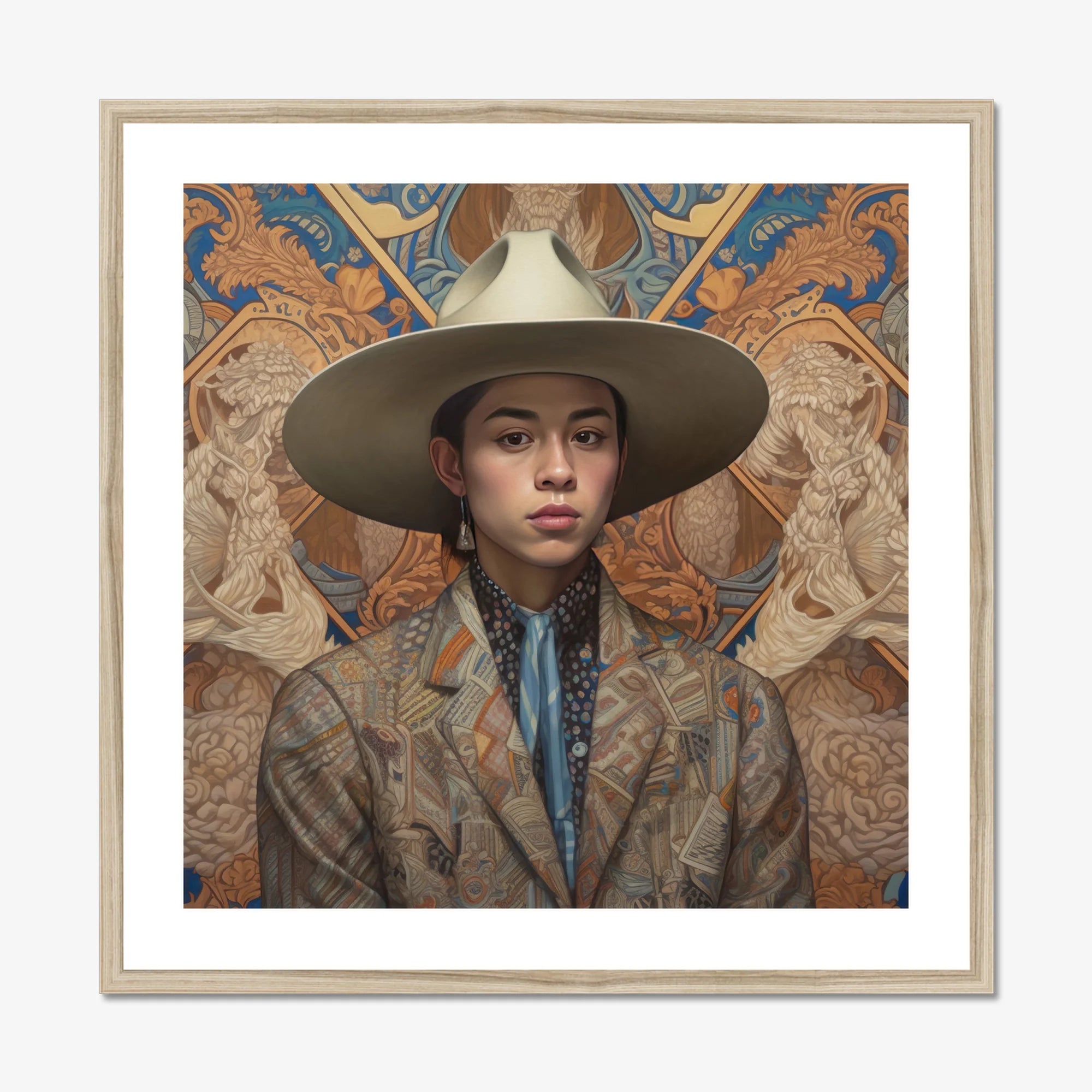 Angel - Latinx Transgender Cowboy Art Print, Framed Portrait Person Cowboy Hat