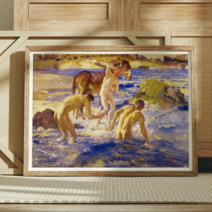 Anzacs Bathing - George Washington Lambert Art Print, Framed Painting Nude Figures Horse Water